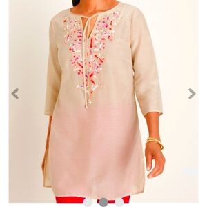 CHICOS Sz. 3 EMBROIDERED TUNIC NWT  Cream w Pink and‎ Gold.
